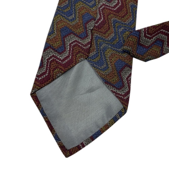 MISSONI Blue/Burgundy Geometric Silk LUXURY Tie ITALY - Picture 4 of 4